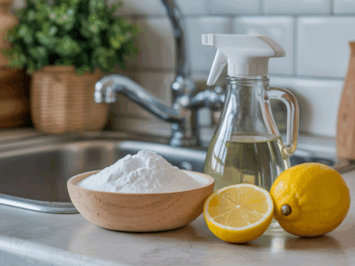 Natural cleaning ingredients for unclogging drains, emphasizing eco-friendly solutions.