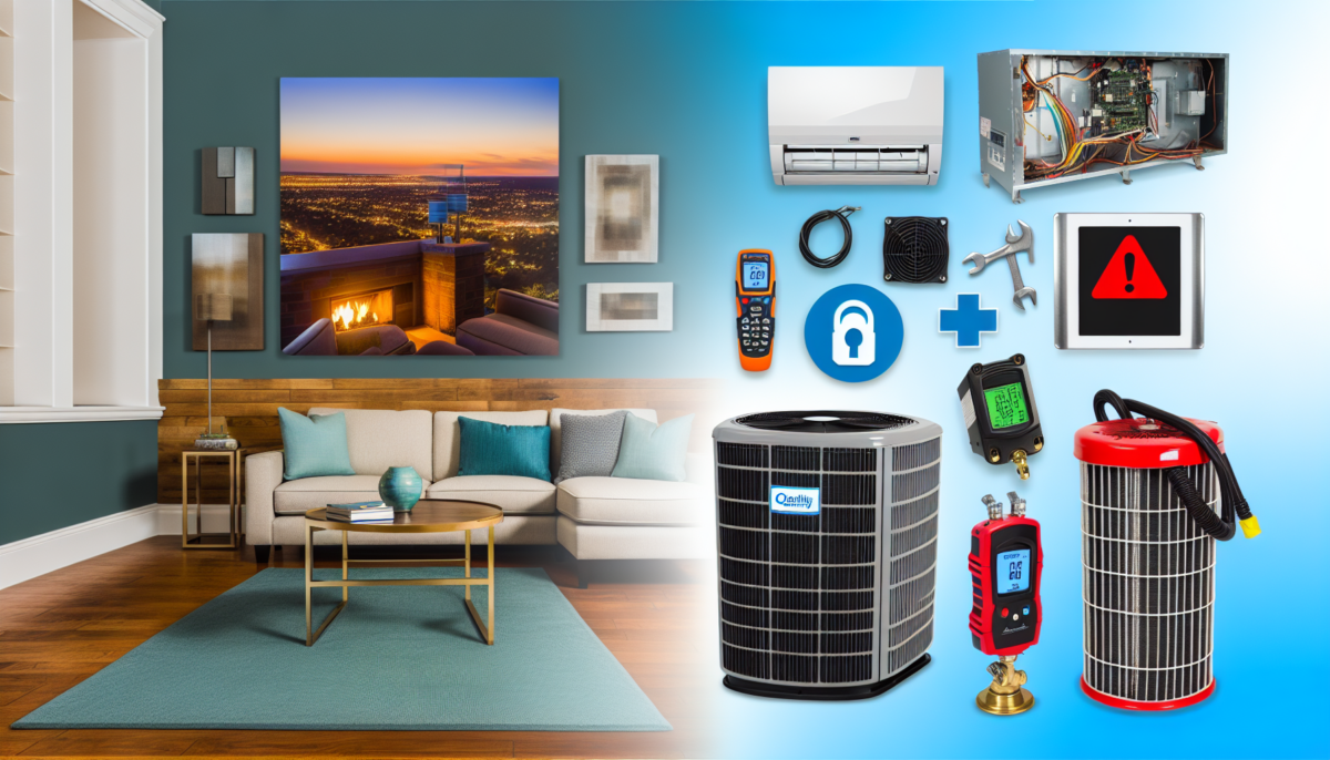 Cozy living room with modern HVAC systems and carbon monoxide detector, featuring subtle Texan architectural elements.