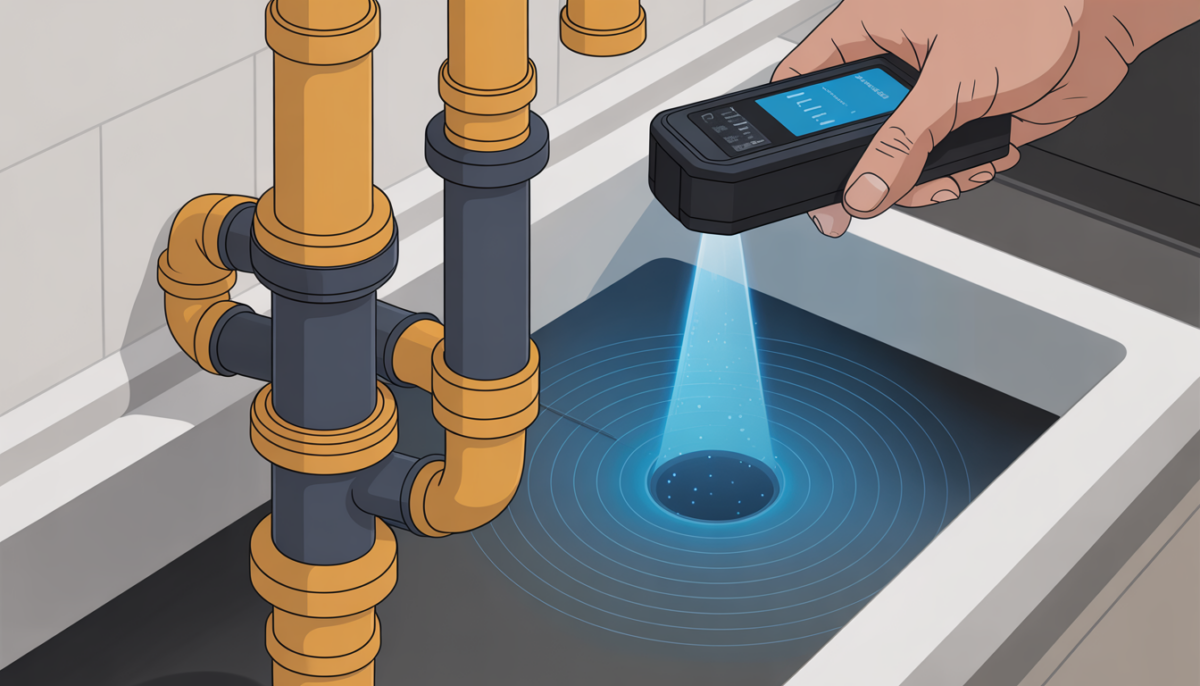 Acoustic leak detection device in use on a home's plumbing system.