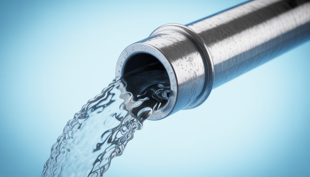 Clear drain pipe with water flowing smoothly, symbolizing effective plumbing maintenance.